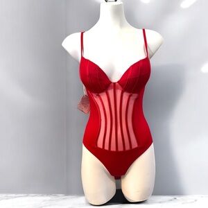 La Perla Red Boned Mesh Sheer Swimsuit Size 6